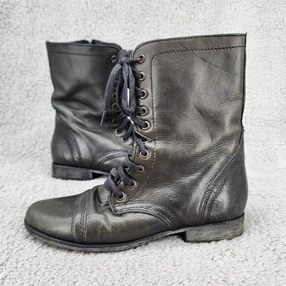 Steve Madden Womens Troopa Boots 7.5 Army Green Leather Combat Boots Punk Grunge - Picture 1 of 13